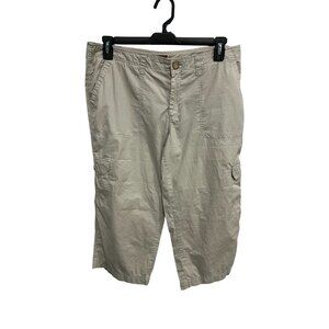 Merona Womens Beige Cotton Casual Cargo Capri Pants Size 12 Utility Style